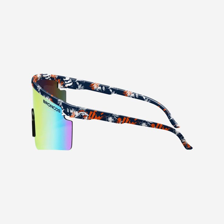 You've got it made in these shades. Kick back, relax, and support your squad in style with the Denver Broncos Floral Large Frame Sunglasses. Features Shield sunglasses with gradient lenses, the perfect look for every sunny day Floral, team-colored design on rim and temples so you can rep the team in style Printed wordmark team name display on upper corners of lens, in case there were any doubts where your allegiances lie Comfortable nose pad to keep you comfy on those extended afternoons outdoor Trendy Sports Sunglasses With Uv Protection, Blue Sports Sunglasses For Summer, Summer Sports Sunglasses With Tinted Lenses, Blue Shield Sunglasses For Summer Sports, Blue Sunglasses For Sports In Summer, Blue Sunglasses For Summer Sports, White Sunglasses For Summer Outdoor Activities, Polarized Aviator Sunglasses For Summer Outdoor Activities, Sporty Sunglasses For Summer Outdoor Activities