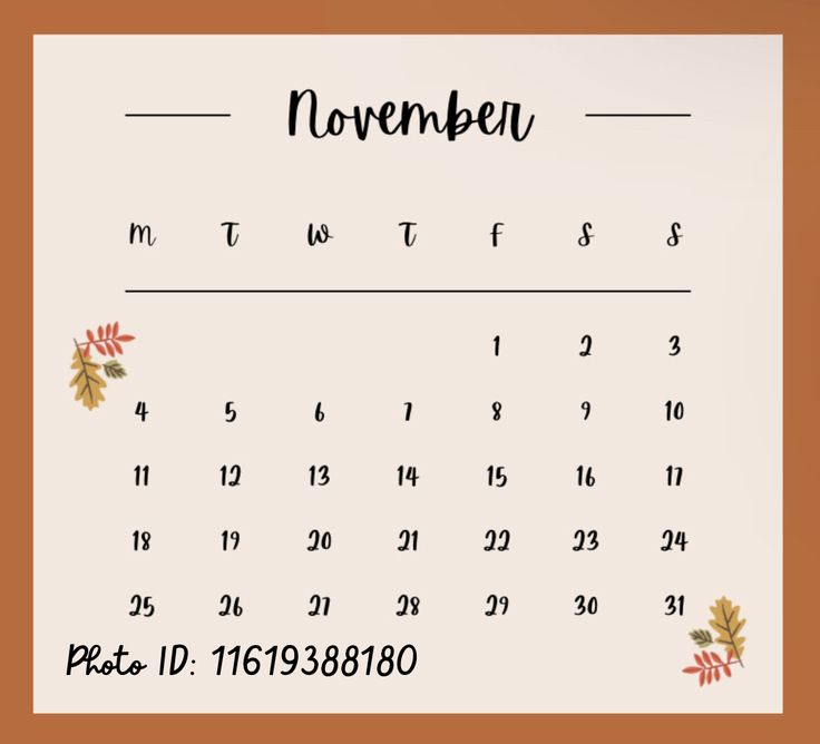 a november calendar with leaves on it