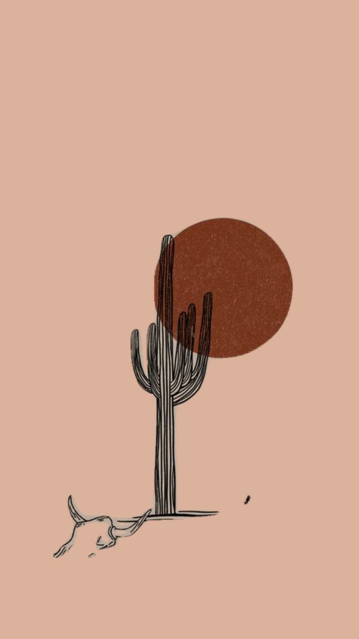 a drawing of a cactus with a red disk on it's back ground, in front of a pink background