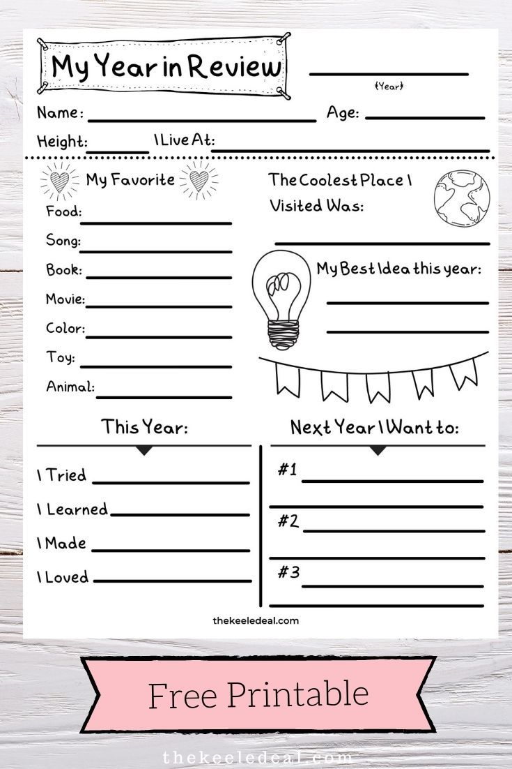 the year in review worksheet is shown with an image of a light bulb