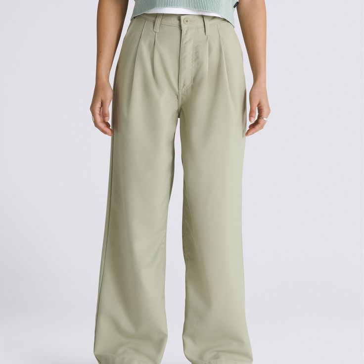 The Alder Relaxed Pleated Pants are a pleated wide leg pant that offers plenty of room for all-day, on-the-go comfort. 80% Polyester, 20% Viscose fabric Rayon woven pant Wide relaxed leg Front pleat detail 31'' inseam 12.5'' rise 22'' leg opening | Vans Alder Relaxed Pleated Pants Womens 24 Inch Casual Cotton Pleated Wide Leg Pants, Cotton Wide-leg Pleated Pants, Pleated Cotton Wide-leg Pants, Casual Pleated Wide Leg Pants With Relaxed Fit, Pleated Wide Leg Cotton Pants, Pleated Wide-leg Pants, Relaxed Fit High-waisted Pleated Pants, Casual Wide Leg Pleated Bottoms, High-waisted Pleated Relaxed Fit Pants