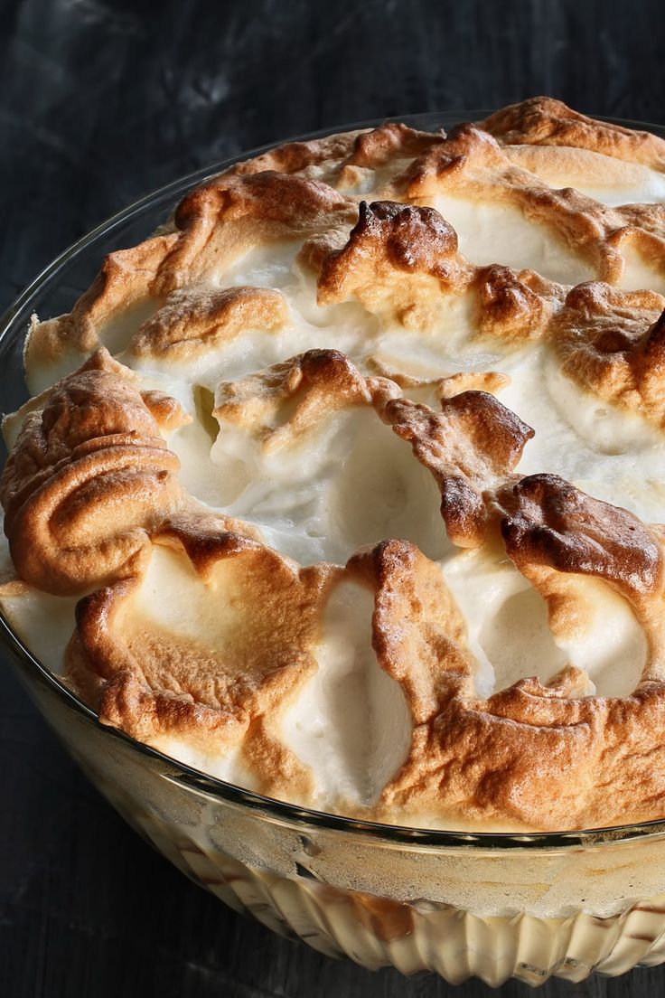 a pie in a glass dish on a table