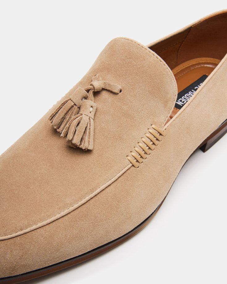 ONDRE Sand Suede Tassel Loafer | Men's Dress Shoes – Steve Madden Business Casual Outfit, Men's Dress Shoes, Steve Madden Store, Apparel Merchandising, Suede Tassel, Tassel Loafers, Sophisticated Design, The Vamps, Business Casual Outfits