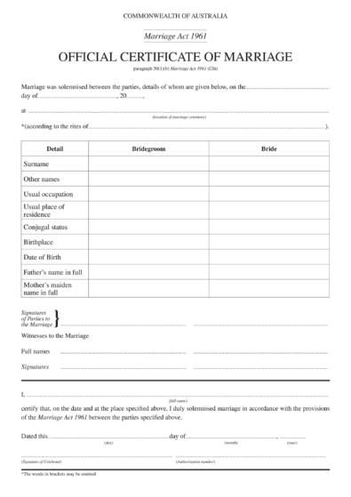 the official certificate for marriage is shown in this document, which contains two separate documents