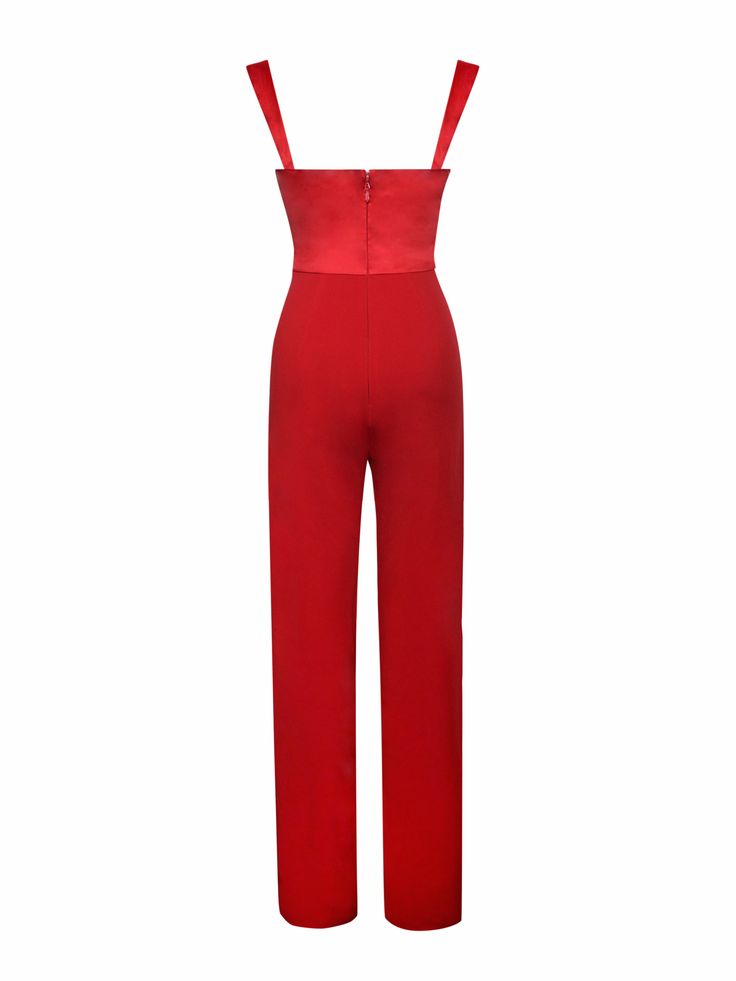 Meet our new favorite jumpsuit! Onika is cut from a blend of stretch crepe and satin and fully lined. This design features a form-fitting straight leg jumpsuit with a deep V wire at the cups for support, pockets, and a concealed zipper at the center back. Onika is perfect for any formal or semi-formal event! Style with your favorite pair of heels and a high pony and get ready to hit the town - find it in ruby red or classic black. Materials: Stretch Crepe / Double Duchess Light Weave Satin Lengt High Pony, Tie Dye Jumpsuit, Hot Jumpsuits, Crepe Jumpsuit, Maxi Dress Cocktail, Sparkly Dress, Plus Size Jumpsuit, Fiery Red, Stretch Crepe