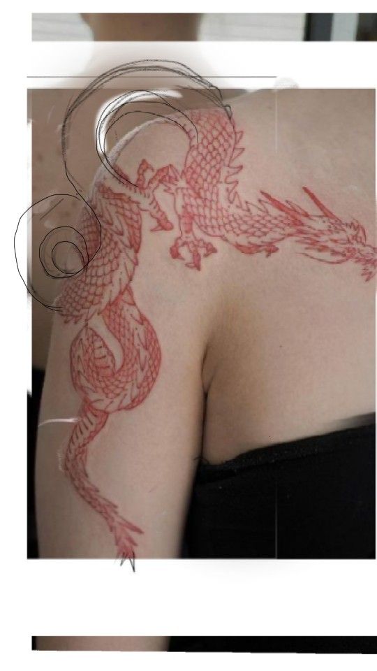 a woman with a dragon tattoo on her back