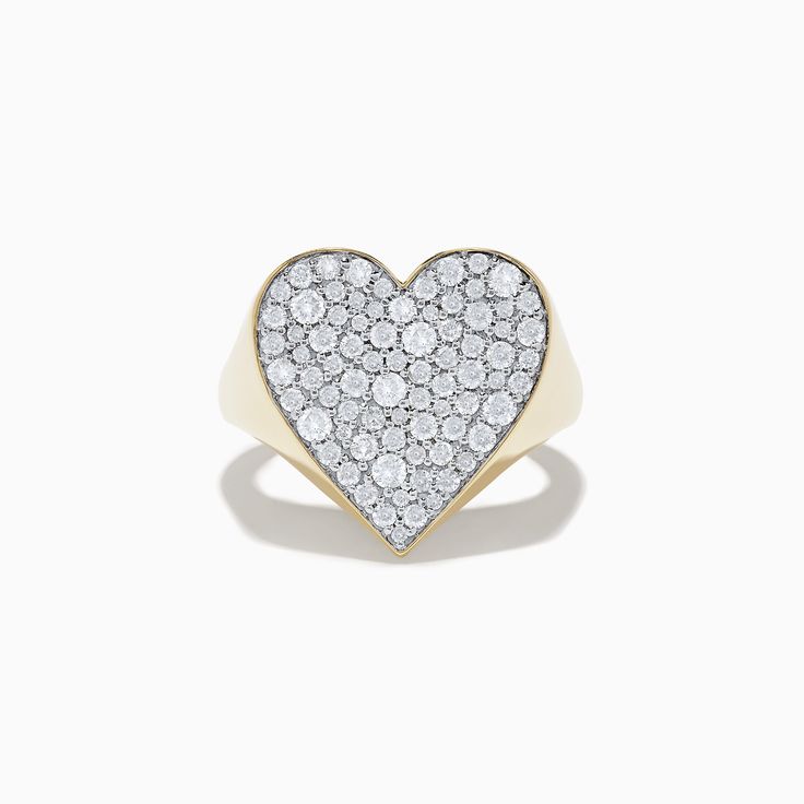 Effy D'Oro 14k Yellow Gold Pave Heart Diamond Statement Ring 14k Heart Cut Diamond Ring For Valentine's Day, Valentine's Day Yellow Gold Diamond Ring, Fine Jewelry Heart Ring With Pave Setting, Heart-shaped 14k Gold Jewelry With Pave Setting, Heart Cut Rings With Pave Setting For Valentine's Day, Valentine's Day Heart Cut Ring With Pavé Setting, Heirloom Diamond Heart Ring, Valentine's Day Heart Cut Ring With Pave Setting, Heirloom Heart Cut Ring For Valentine's Day