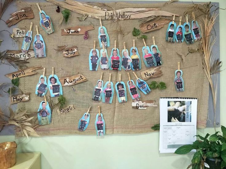 a bulletin board with clothes pins and pictures on it