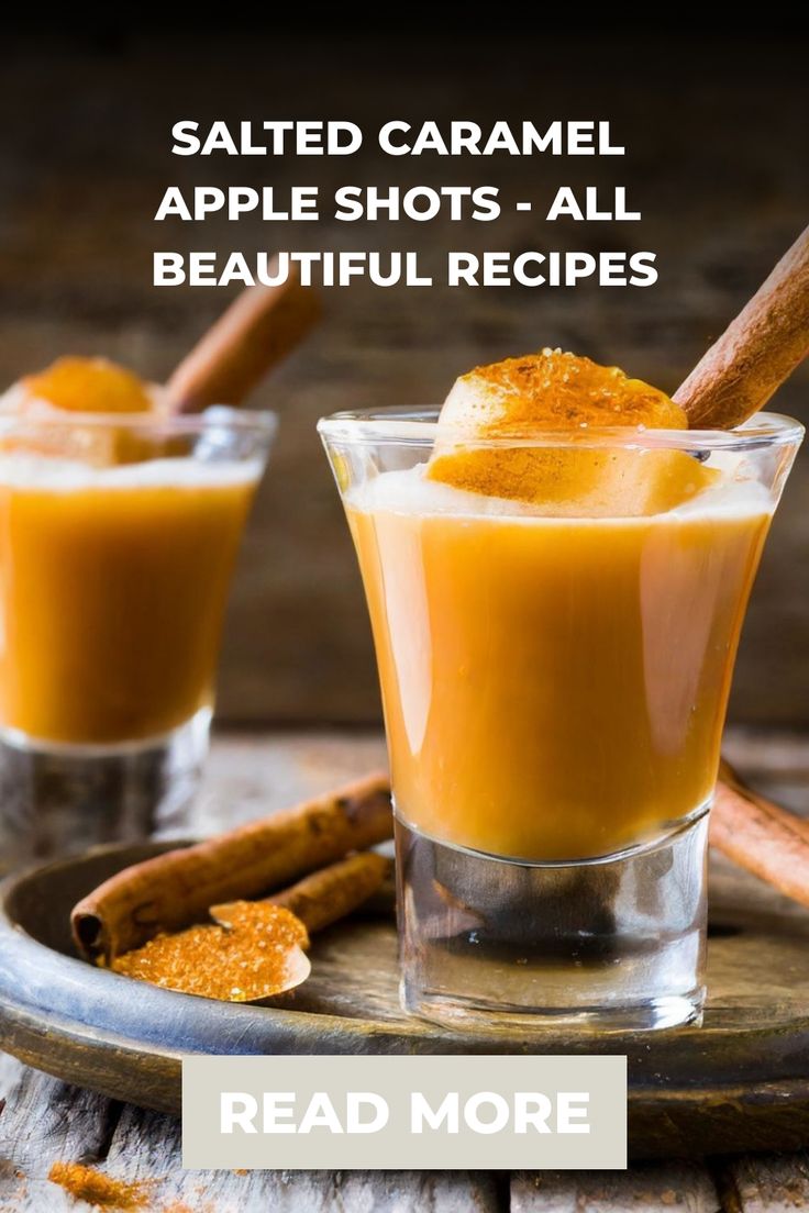 Salted caramel apple shots - All Beautiful Recipes Shots With Caramel Vodka, Salted Caramel Shots, Mixed Drinks Alcoholic Thanksgiving, Autumn Shots Alcohol, Caramel Apple Shots Alcohol, Cocktails With Butterscotch Schnapps, Thanksgiving Shots Recipes, Carmel Apple Shots Recipes, Caramel Apple Pudding Shots