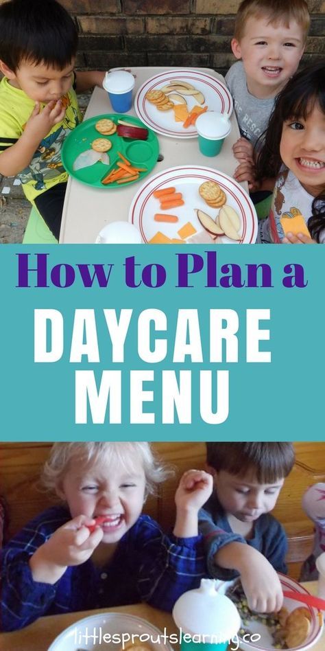 children eating at a table with the words how to plan a day care menu on it