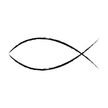 an image of a fish that is drawn in black ink on a white paper background