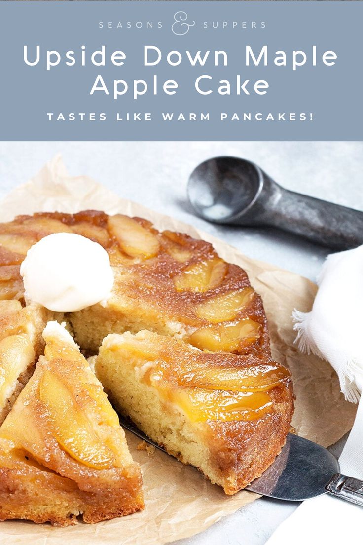 upside down maple apple cake on a plate