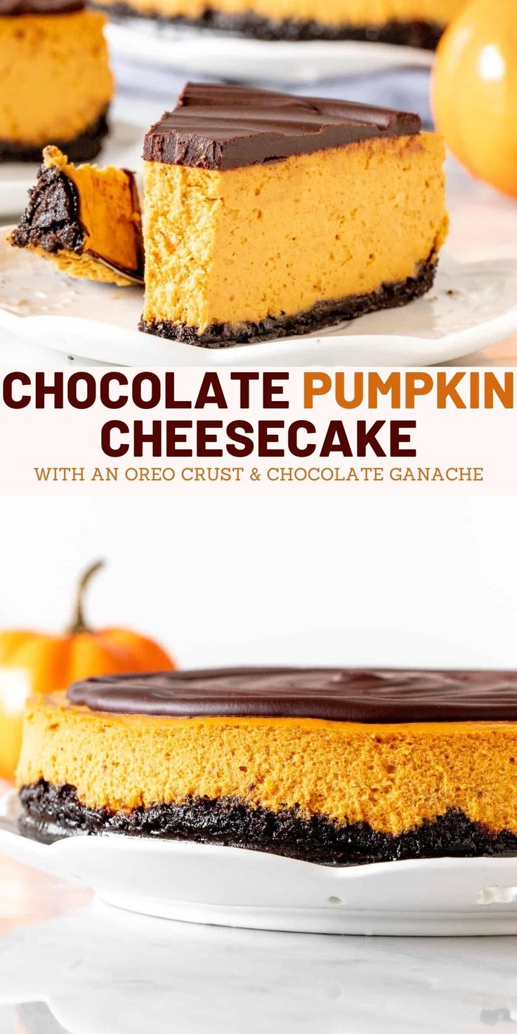 pumpkin chocolate cheesecake is the perfect twist on a classic dessert it's so delicious and easy to make