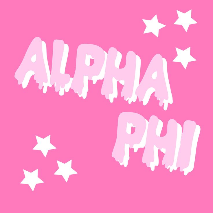 the words alpha phu are written in white on a pink background with stars