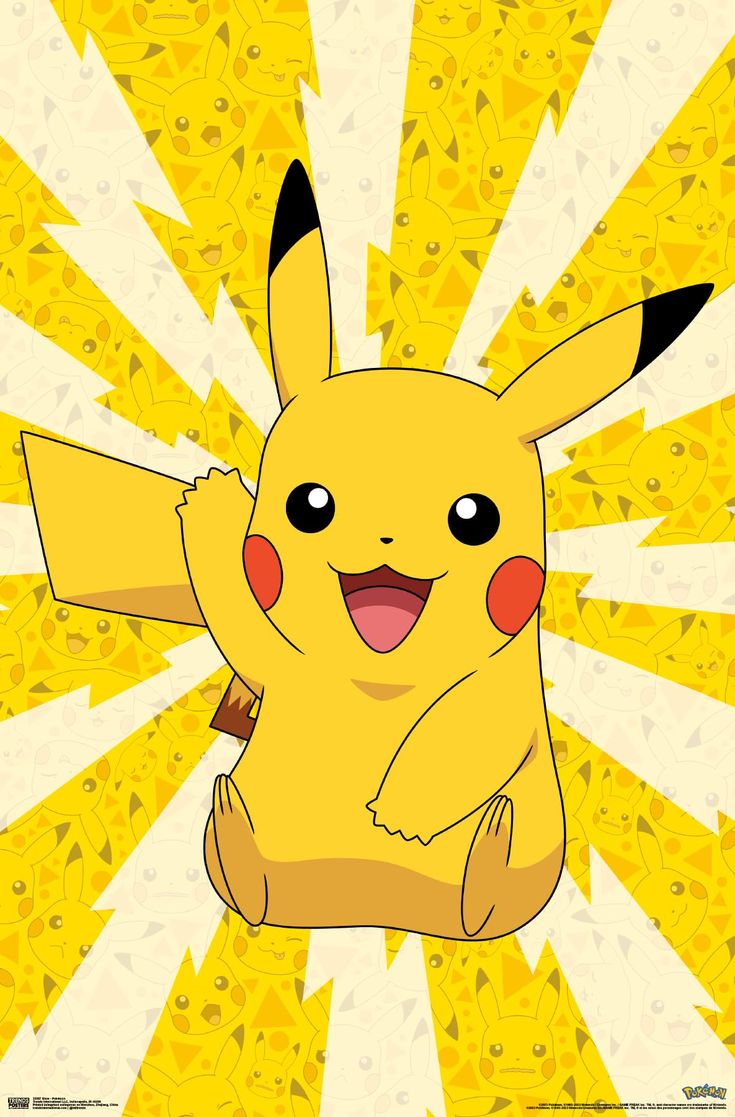 a cartoon pikachu sitting on top of a yellow background