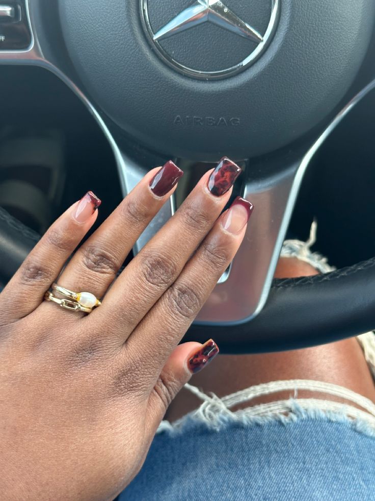 Tortoise shell nails
Maroon nails
French tips Maroon And Tortoise Nails, Red And Tortoise Shell Nails, Tortoise Nails, Tortoise Shell Nails, Shell Nails, Tortoise Shell, Tortoise, Acrylic Nails, Manicure