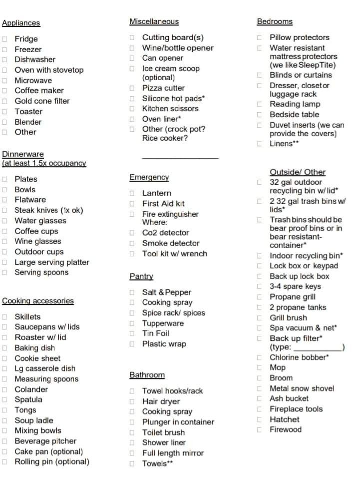 a list of food items that are on top of a table