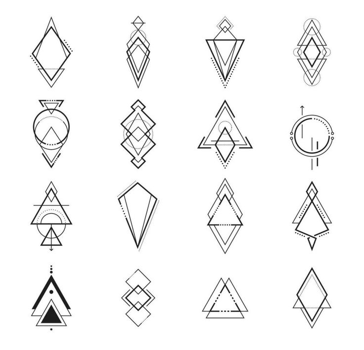 different geometric shapes are shown in black and white, with one line drawn on the side