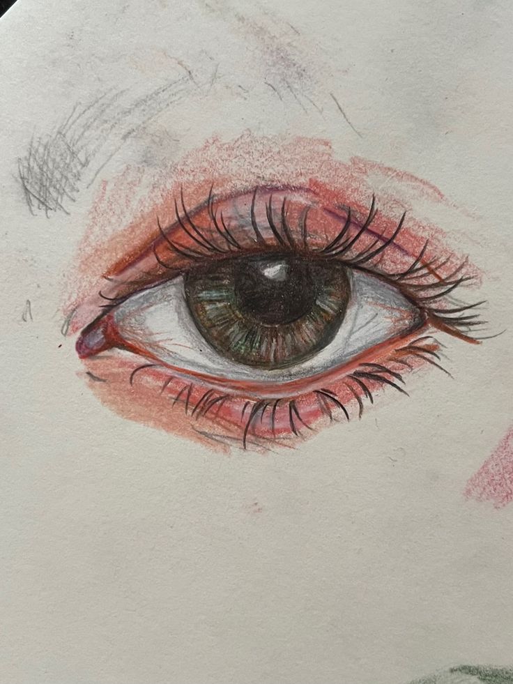 a drawing of an eye with colored pencils