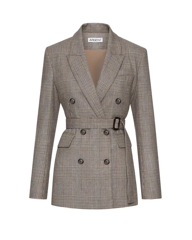 argent belted double breasted blazer plaid houndstooth brown Double Breasted Jacket, Breasted Blazer, Double Breasted Blazer, Engineered Garments, Wool Plaid, Jeans Jumpsuit, Knit Skirt, Thom Browne, Blazer Coat