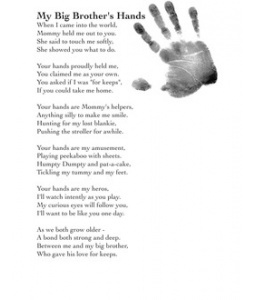 a hand print with the words my big brother's hands written in black and white