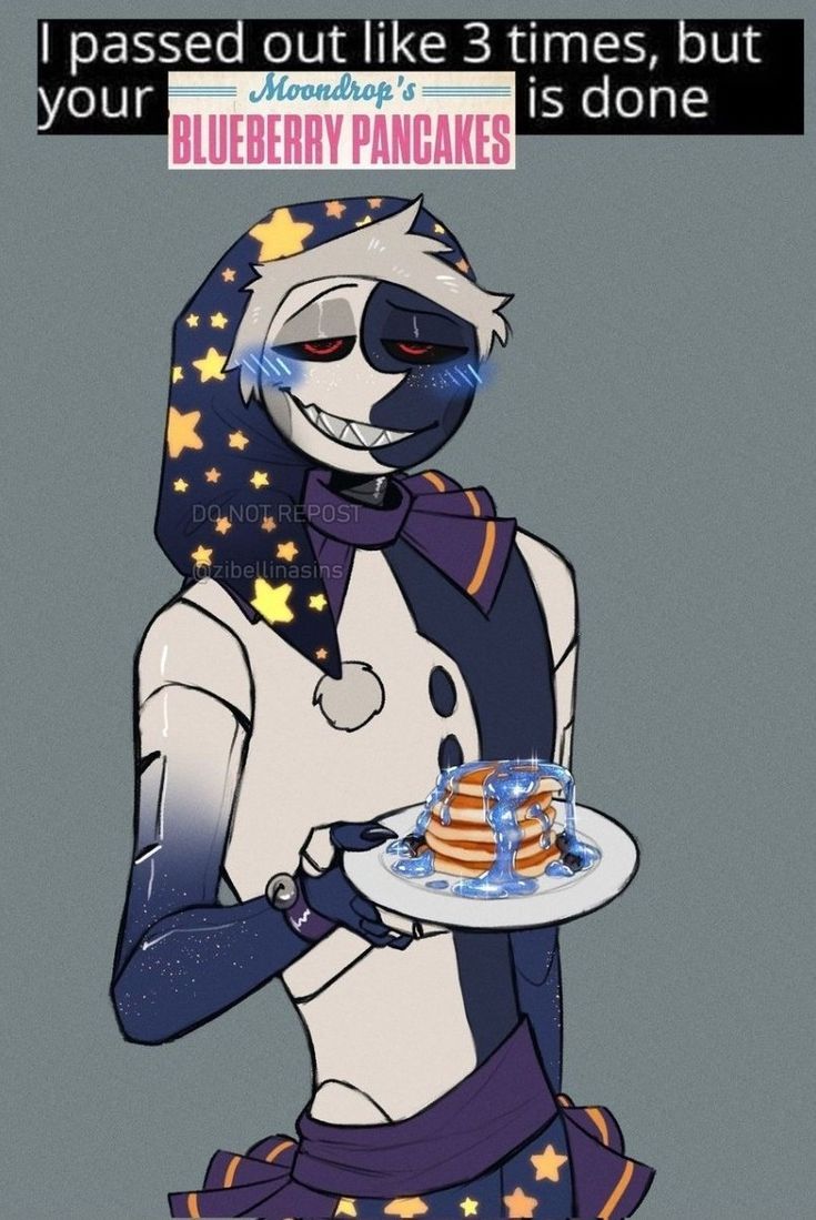 an image of a cartoon character holding a plate with cake on it and the caption reads, i passed out like 3 times, but your blueberry pancakes are done