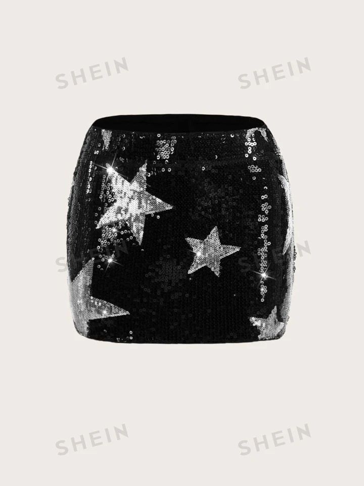 SHEIN ICON Falda Estilo Bodycon Con Lentejuelas Con Patrón De Estrellas Para Festival De Música | SHEIN USA Star Skirt, Short Pollera, Shein Icon, Women Skirts, Star Pattern, Body Con Skirt, Star Patterns, Skirt Black, Fashion Online Shop