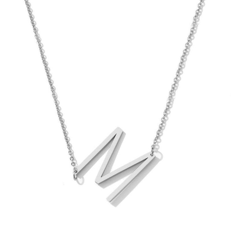 Silver Large Asymmetrical Initial Necklace Trendy Initial Pendant Necklaces With Initials, Modern Initial Pendant Charm Necklace For Everyday Wear, Modern Everyday Charm Necklaces With Initial Pendant, Modern Initial Pendant Necklace With Adjustable Chain, Modern Everyday Initial Pendant Charm Necklace, Minimalist Initial Pendant Necklace, Modern Initial Pendant Necklaces, Minimalist Initial Pendant Necklace With Monogram, Modern Initial Pendant Necklace For Gifts