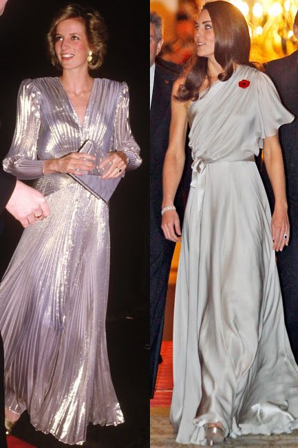 two pictures of the same woman in different dresses, one is wearing an evening gown