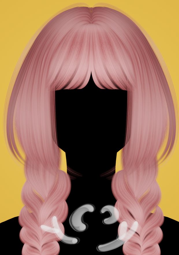 a digital painting of a woman with pink hair