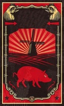 an animal farm book cover with a pig