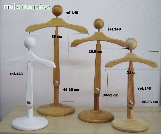 three wooden mannequins are shown with measurements for each individual item on the table