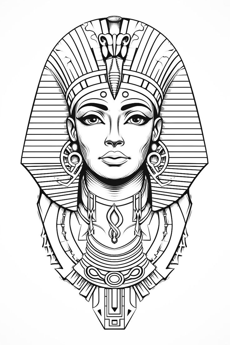 an egyptian woman's face with the head of an egyptian queen in black and white