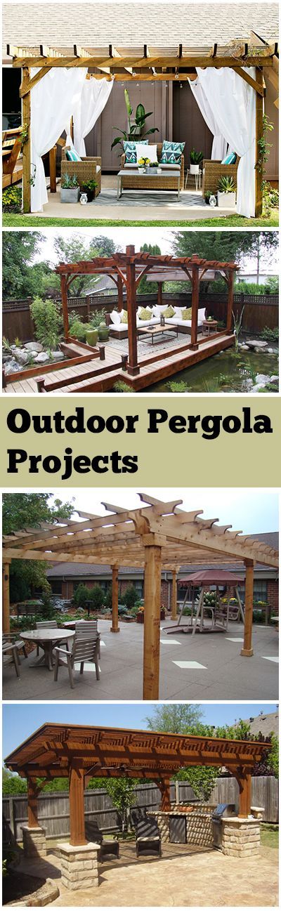 an outdoor pergola with benches and tables