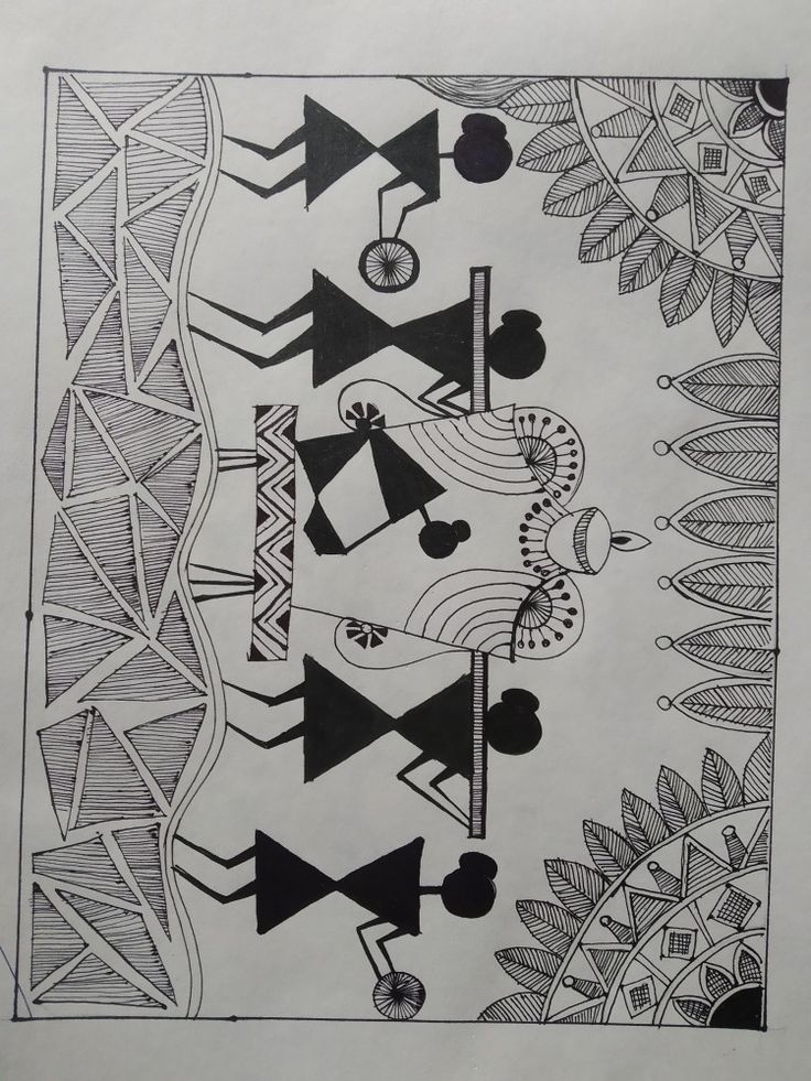 an artistic drawing with black and white ink on paper, depicting abstract shapes in the form of trees