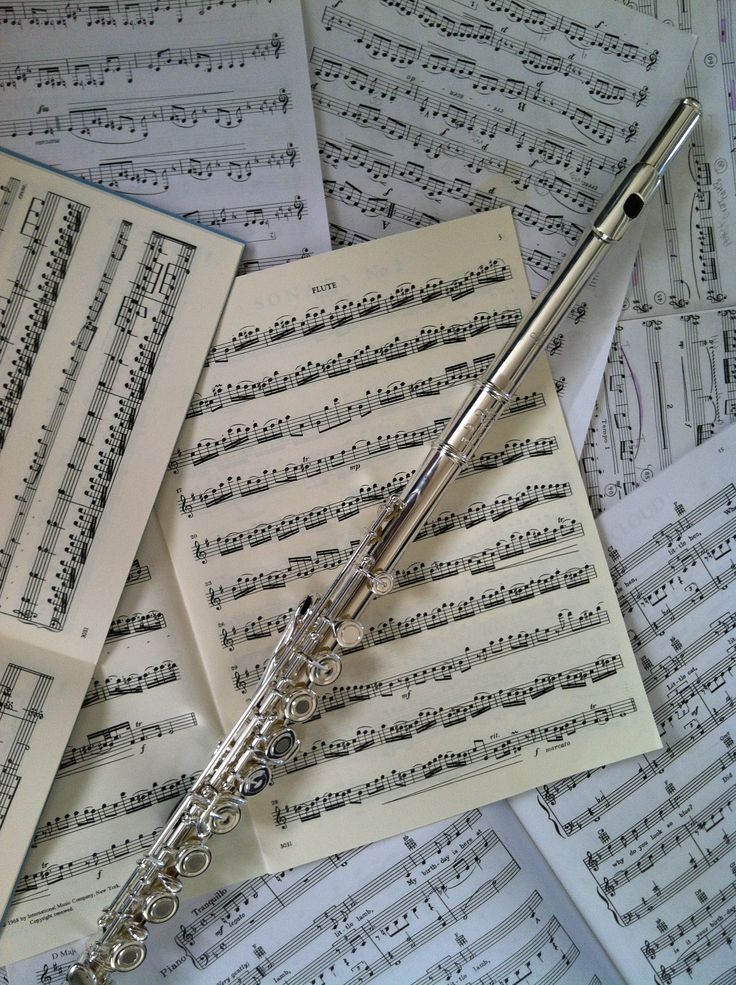 sheet music with musical notes and a flute