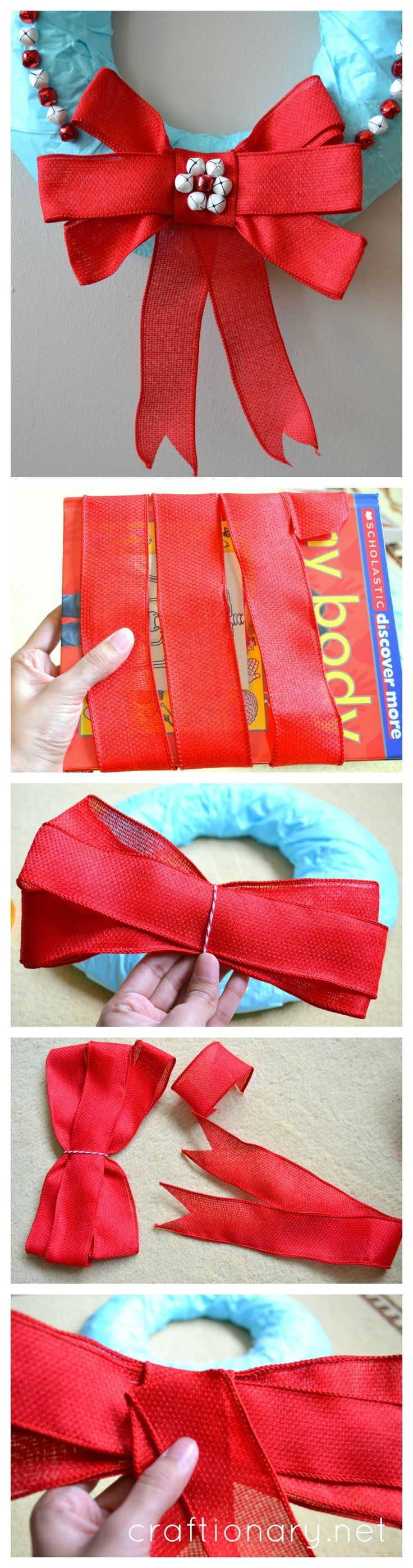 the instructions for how to make a bow out of ribbon and duct tape are shown