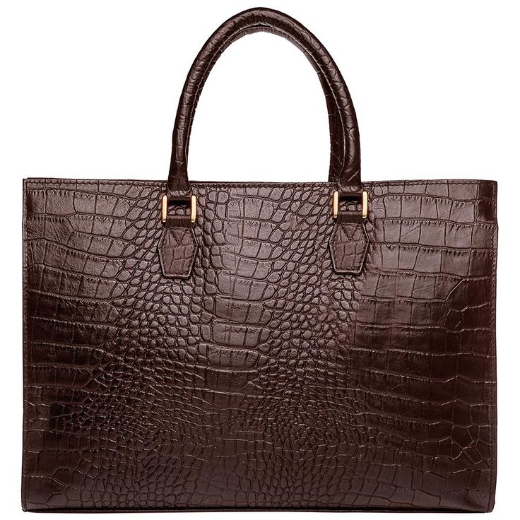 A classic and elegant women's work bag. This bag is sure to stand out and pairs beautifully with office attire. The bag is not bulky, yet can fit necessary papers and a tablet or iPad. "Leather: Rich full grain croco pattern embossed leather.. Lining: Red cotton for brown bag and black polyester for black bag Closure: magnetic snap button. Handles & Strap: Detachable leather shoulder strap and two leather top handles. Interior Details: One main compartment, one center zip compartment, severa Leather Work Bag Women, Womens Work Bag, Leather Work Bag, Work Handbag, Office Bag, Office Attire, Brown Bags, Work Bag, Leather Items