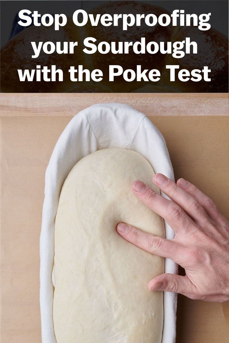 a person pressing dough into a round on top of a wooden cutting board with the words stop overrooting your sourdough with the poke test