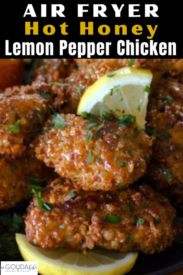 lemon pepper chicken is served on a black plate