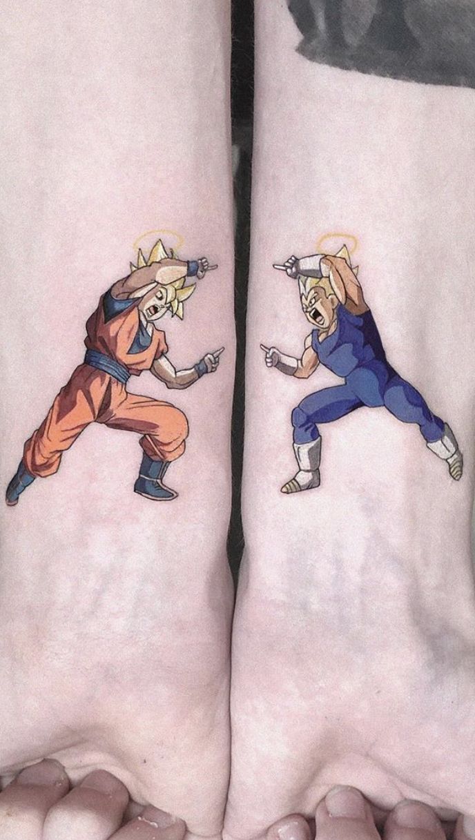 two people with matching tattoos on their feet