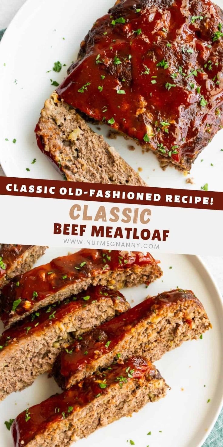 the meatloaf has been sliced and is ready to be eaten on the plate