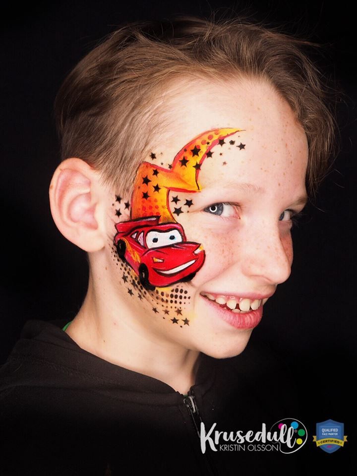 Cars Face Paint, Race Car Face Paint, Disney Face Painting, Mask Face Paint, Face Painting For Boys, Professional Face Paint, Christmas Face Painting, Cheek Art, Face Artwork