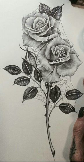 a drawing of a rose with leaves on it's side and the petals still attached