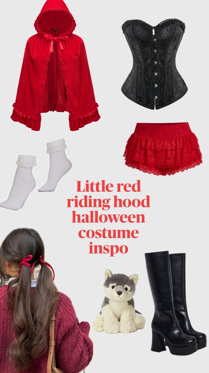 the little red riding hood halloween costume is shown in black and white, with an image of