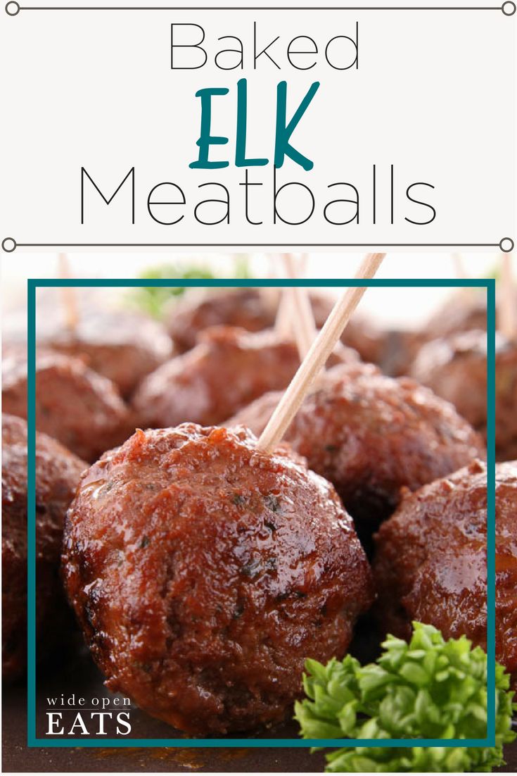 baked elk meatballs with toothpicks in them and garnished with parsley