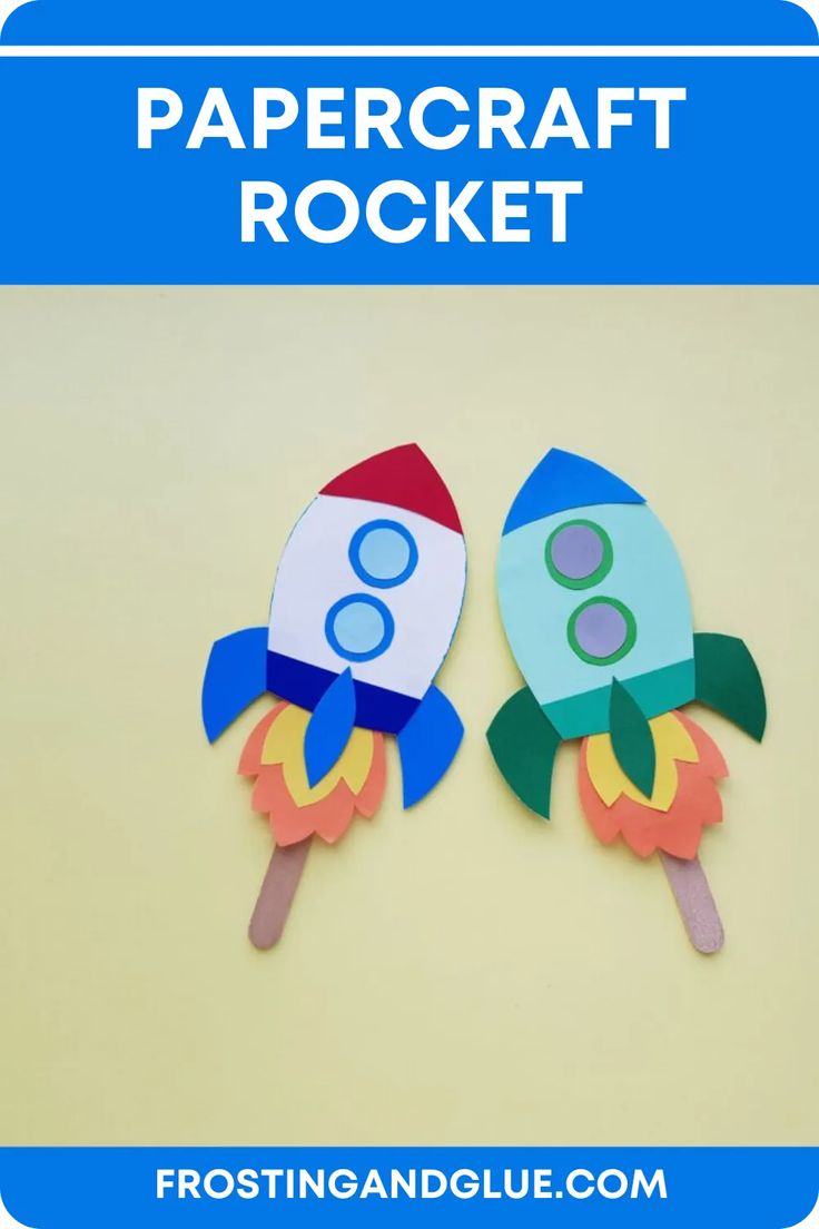 two paper rocket rockets with the words papercraft rocket written on them, and an image of