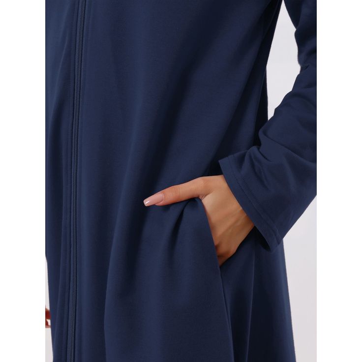 Womens Hoodie Zip Up Closure Pajama Nightshirt Long Sleeve Robe Loungewear with Pocket. This Hoodie Zip Up Nightshirt is the perfect choice for daily wear, or lounging wear at home. Versatile long dress for all occasions! With a loose casual maxi length, zip-up closure, soft fabric, and perfect hoodie design, this robe is everything you need for fully luxurious lounging wear. With a fully zip-up closure, practical pocket, and hoodie design, this nightshirt robe is everything you need for loungin Blue Stretch Long Sleeve Sleepwear, Blue Long Sleeve Stretch Sleepwear, Blue Hooded Sleepwear For Sleepover, Navy Long Sleeve Sleepwear For Loungewear, Casual Blue Hooded Sleepwear, Blue Long Sleeve Sleepwear For Fall, Blue Long Sleeve Sleepwear For Relaxation, Robe Loungewear, Long House