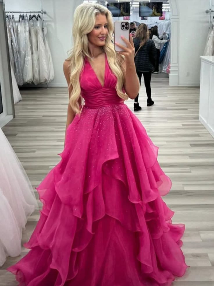 Hot Pink Prom Dress, Prom Inspiration, Ruffle Prom Dress, Prom Dress Inspo, Deb Dresses, Prom Dress Long, Stunning Prom Dresses, Pink Formal Dresses, Prom Dress Inspiration