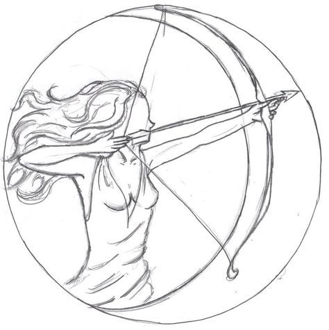 a drawing of a woman aiming an arrow